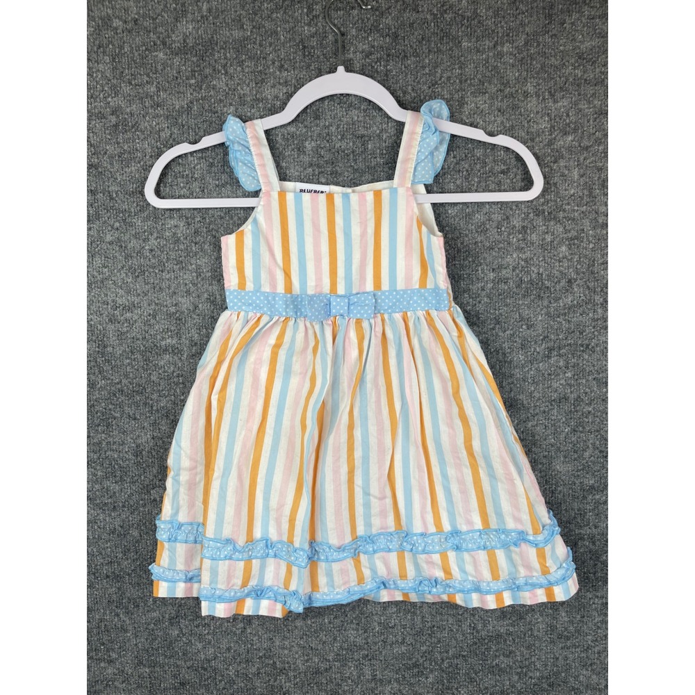Blueberi Boulevard Stripe Dress‎ Girls 4T Multicolor Excellent Ruffle Bow Cotton